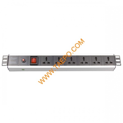 Universal standard 10A 250VAC 6 ways 1.5U PDU with switch & over-load protection