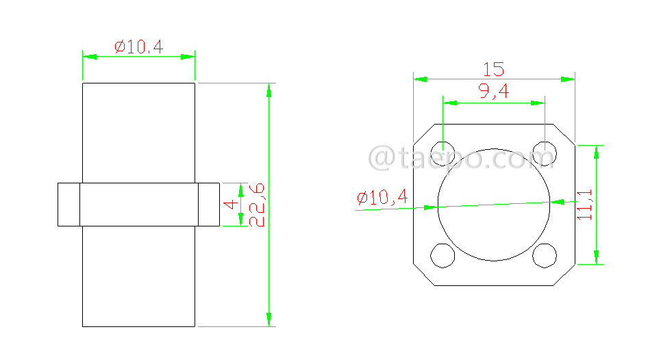 Schematic Diagrams for Singlemode simplex square FC APC Fiber optic adapter