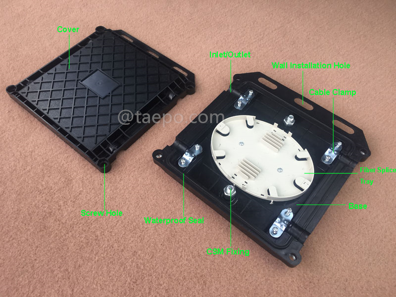 Illustration pictures for Fiber optic splice closure (FOSC), horizontal type, mechanical sealing, 12 fibers, max 24 bunchy fibers
