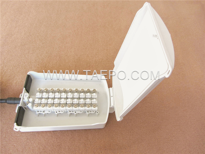 Outdoor 20 pairs terminal box for STUB module, 350x204x90mm, screw snap locking, plastic housing, with STUB module without protection, cable length 3m