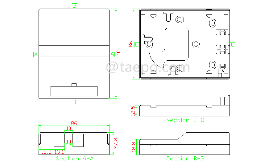 Shematic Diagrams for 2 fibers plastic FTTH Fiber termination FTB box