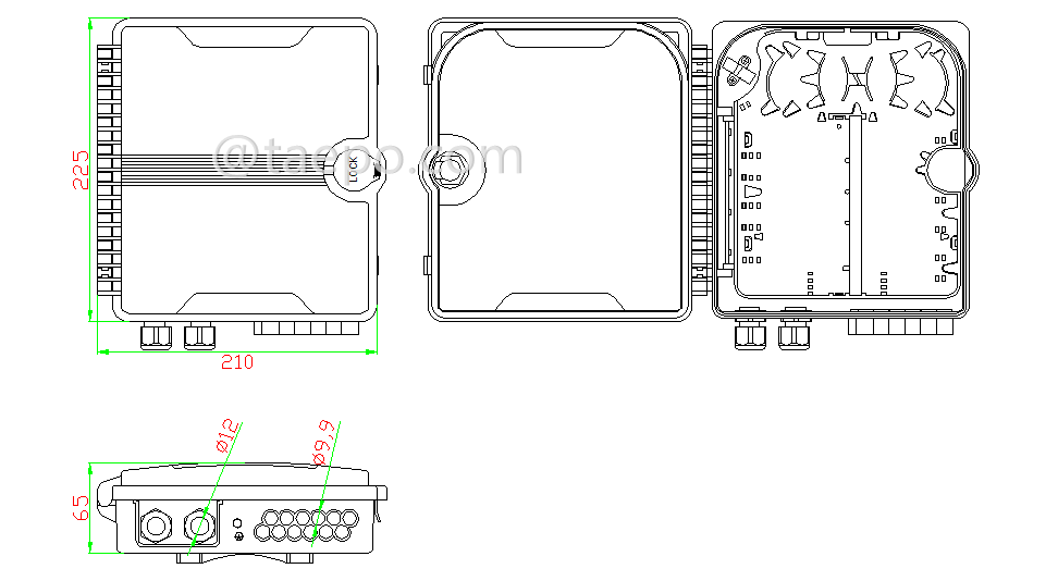 Schematic Diagrams for 12 fibers SC FDB Fiber optic distribution box