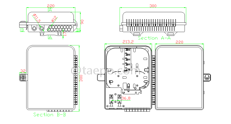 Schematic Diagrams for 16 fibers Fiber splitter FSB box 