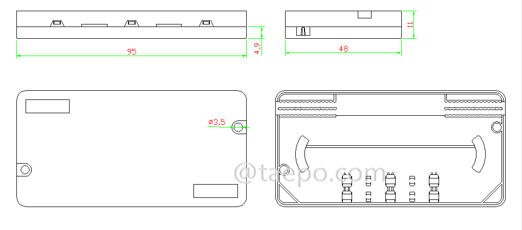 Schematic Diagrams for FTTH 2 inlets 2 oulets Drop cable splice box  