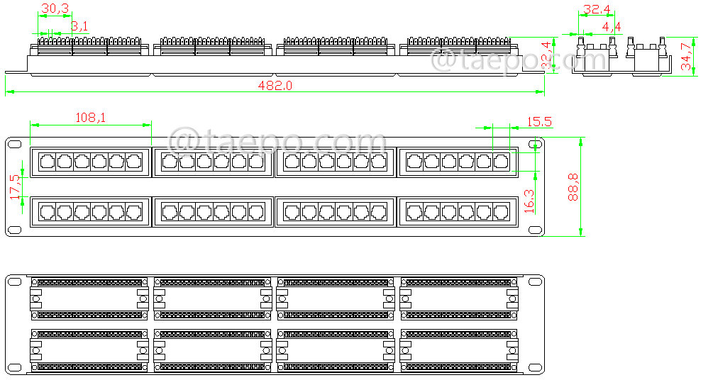 Schematic Diagrams for 2U 48 port network patch panel