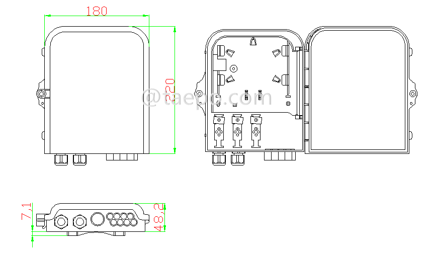 Schematic Diagrams for 8 fibers plastic Fiber splitter FSB box