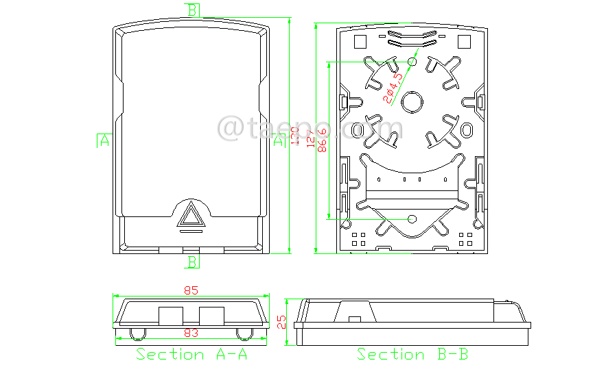 Schematic Diagrams for 2 fibers plastic FTB Fiber terminal box 