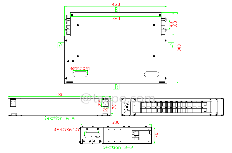 Schematid Diagrams for 24 fibers optic Rack mounted ODF