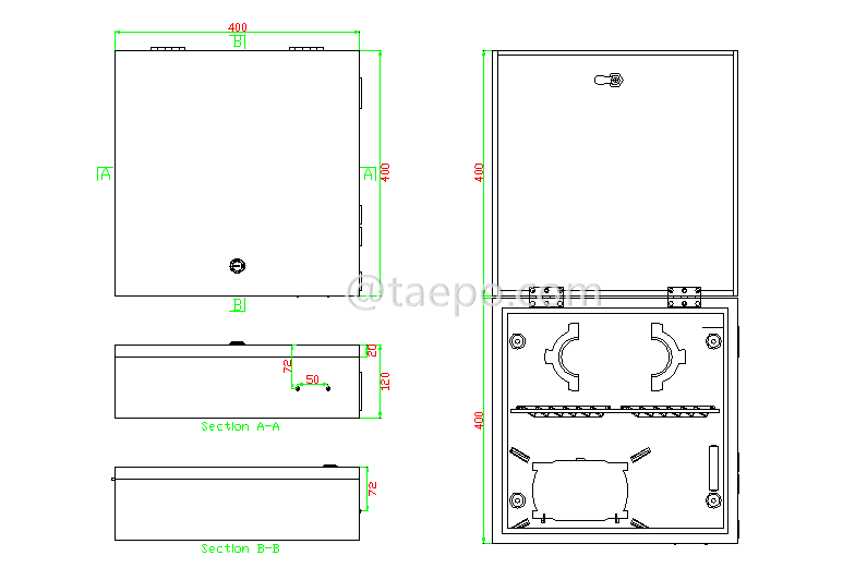 Schematic Diagrams for 48 fibers cold rolling steel housing Fiber distribution FDB box