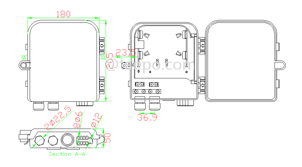 Schematic Diagrams for  8 fibers SC FDB Fiber optic distribution box