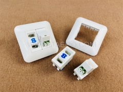 Fiber optic wall outlet with LC APC adapter duplex and 2-port UK socket