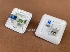 Fiber optic wall outlet with LC APC adapter duplex and 1-port UK socket