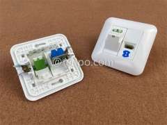 Fiber optic wall outlet with LC APC adapter duplex and 1-port UK socket