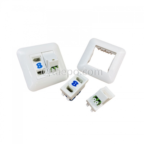 Fiber optic wall outlet with LC APC adapter duplex and 2-port UK socket