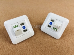 Fiber optic wall outlet with LC APC adapter duplex and 2-port UK socket