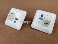 Fiber optic wall outlet with LC APC adapter duplex and 1-port UK socket