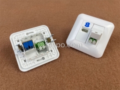 Fiber optic wall outlet with LC APC adapter duplex and 1-port UK socket