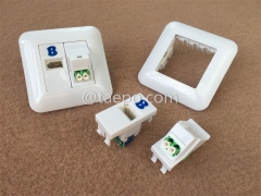 Fiber optic wall outlet with LC APC adapter duplex and 1-port UK socket