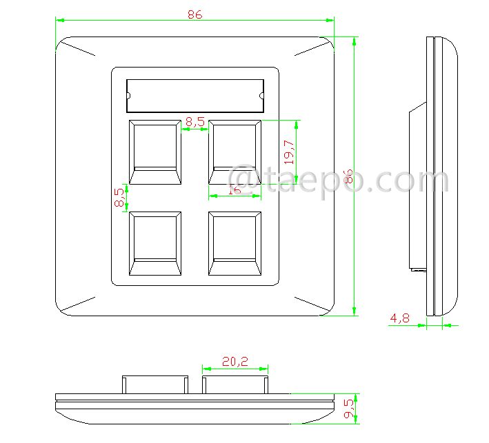 Schematic Diagrams for 4 port RJ45 wall network face plate 