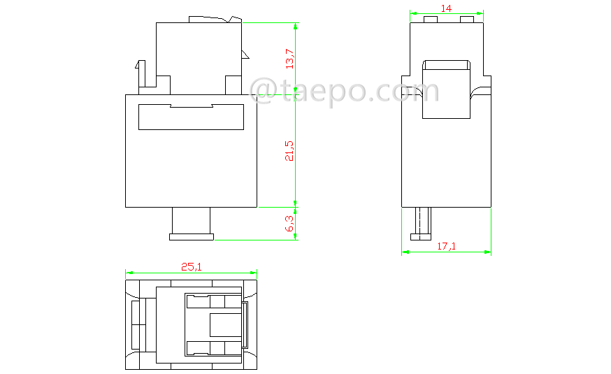 Schematic Diagrams for CAT6A UTP 8P8C RJ45 Keystone jack 