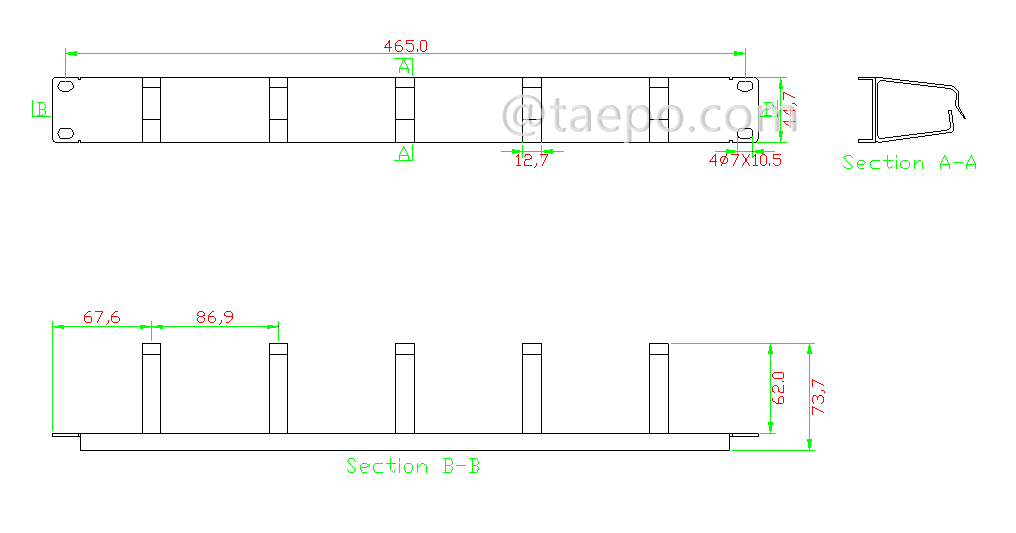 Schematic Diagrams for 5 rings 1U cable wire management