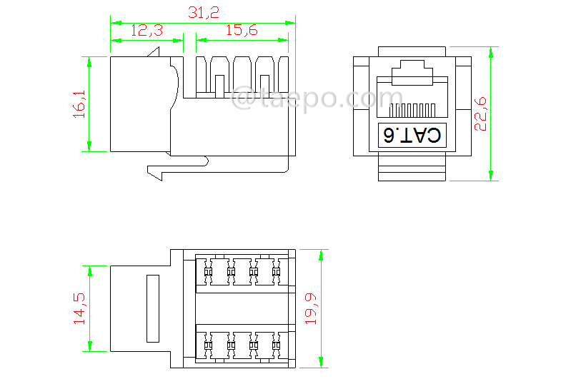 Schematic Diagrams for  Cat 6 RJ45 Keystone jack