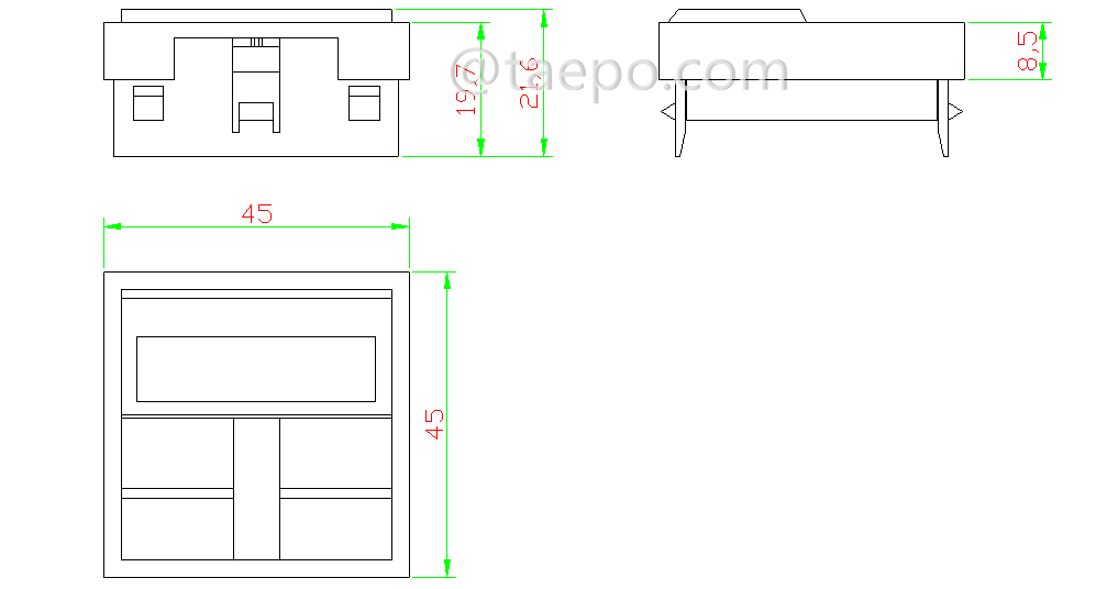 Schematic Diagrams for 45x45mm 2 port French Style network faceplate insert 