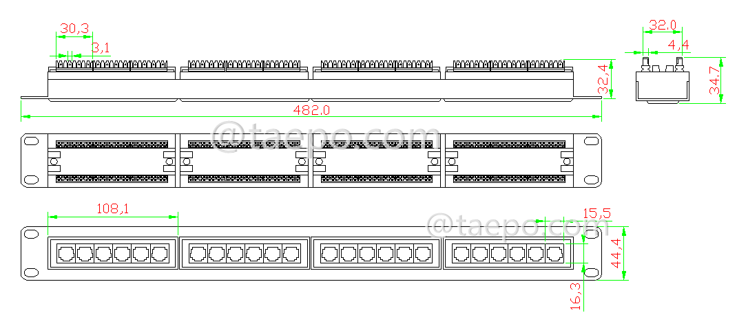 Schematic Diagrams for 24 port CAT5E RJ45 UTP network patch panel 