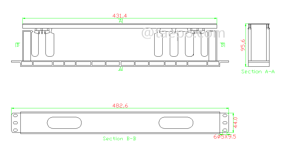 Schematic Diagrams for Plastic 1U cable manager