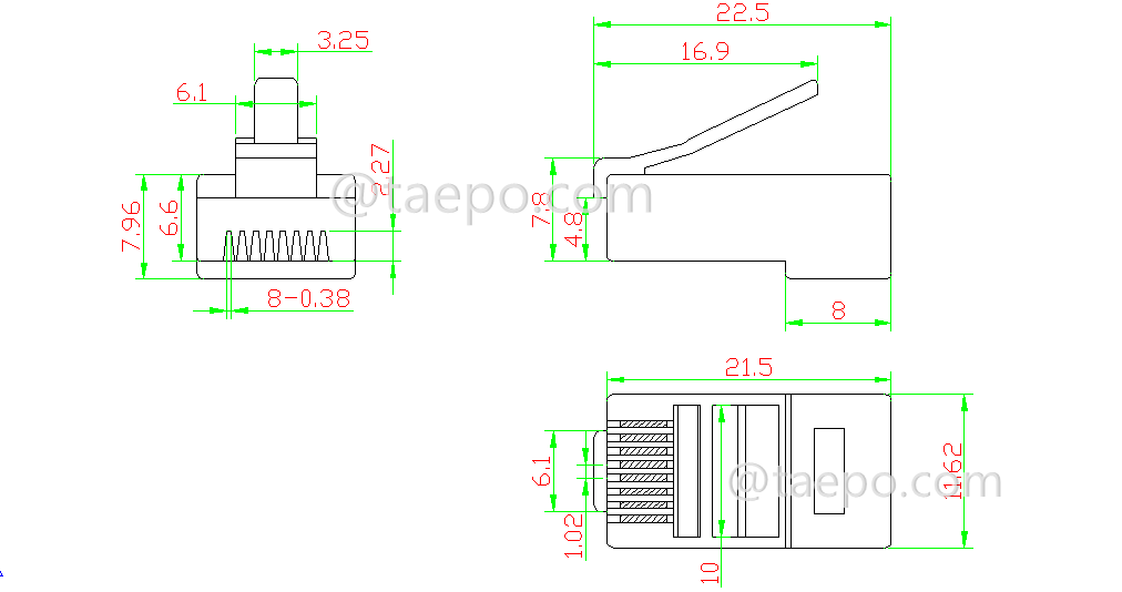 Schematic Diagrams for CAT5E RJ45 8P8C UTP Modular plug