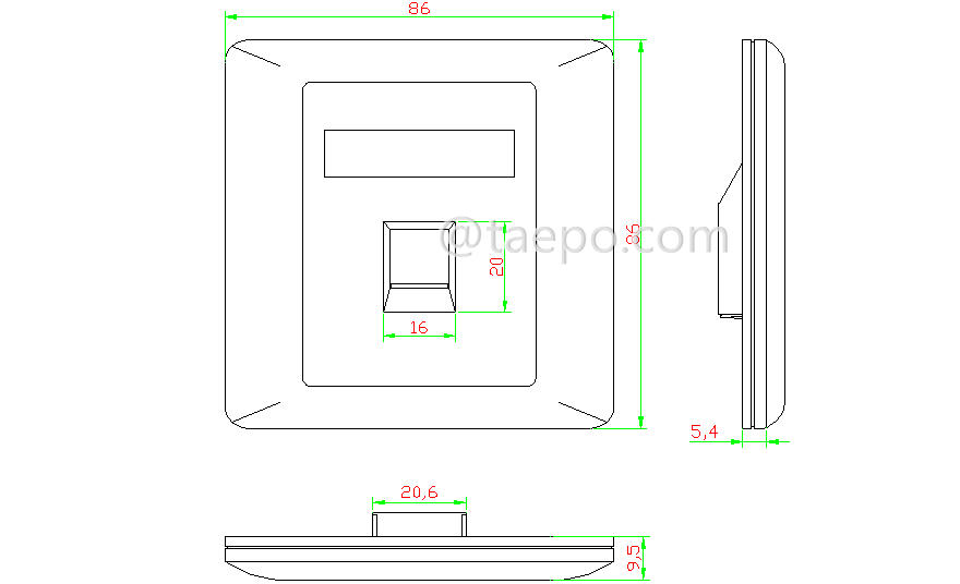 Schematic Diagrams for 1-port RJ45 network wall faceplate