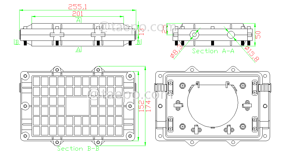 Schematic Diagrams for small fiber optic splice enclosure