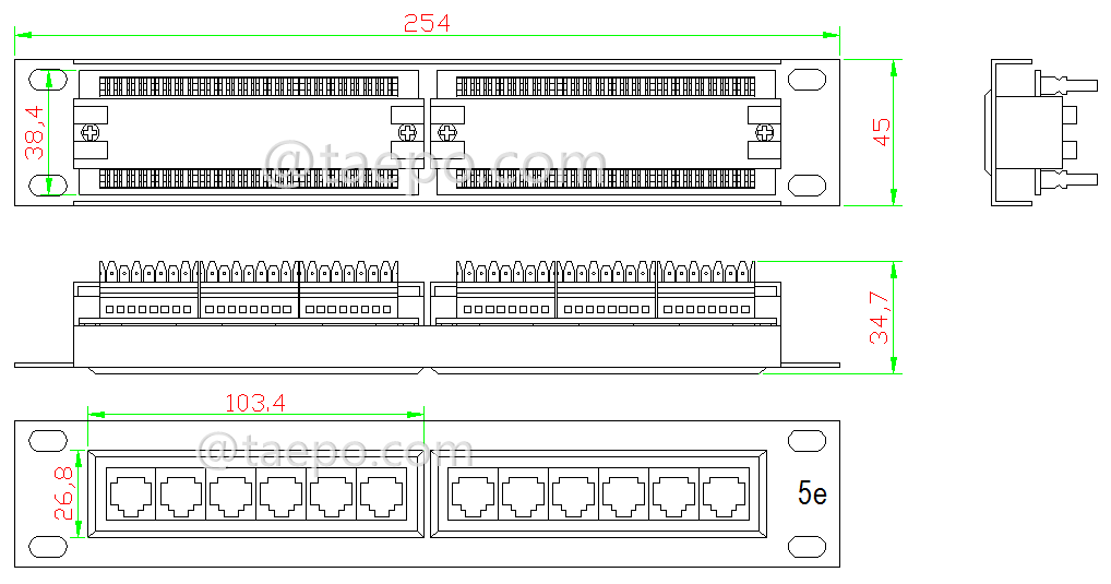 Schematic Diagrams for 10 inch 12 port network patch panel