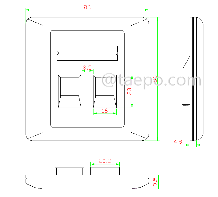 Schematic Diagrams for 2 port RJ45 double network wall faceplate