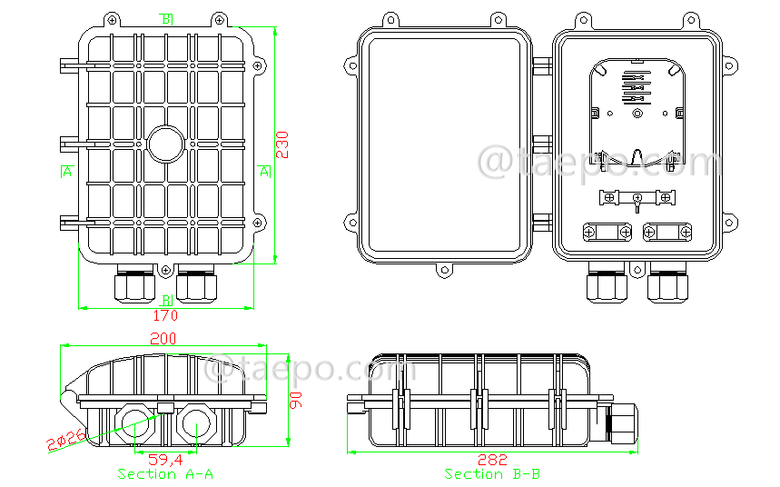 Schematic Diagrams for 12 fibers FOSC small fiber optic splice enclosure