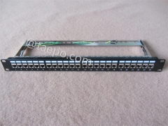 19 inch 1U 24 port CAT6A RJ45 STP shielded network server rack patch panel with cable manager and keystone