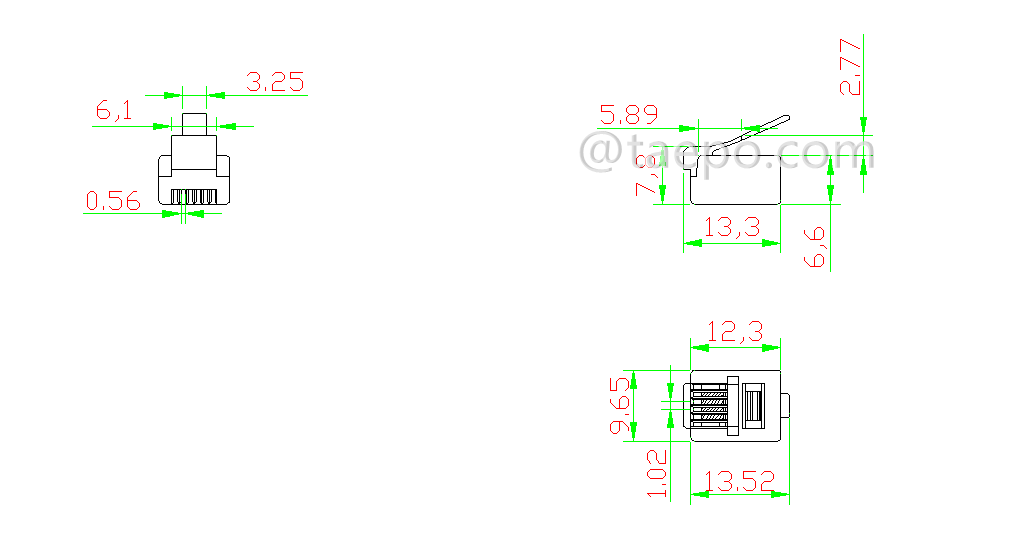 Schematic Diagrams for CAT3 6P4C RJ12 UTP telephone Modular plug