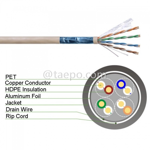4 pairs CAT5E FTP shielded bare copper AWG24 solid coductor LAN cable