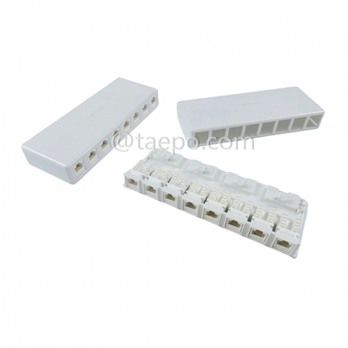 8-port surface box, CAT5E, RJ45, 8P8C, UTP, 190x74x28mm, AP style, without keystone jack