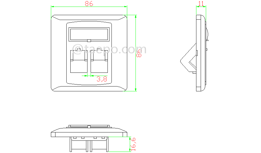 Schematic Diagrams for German style 2 port RJ45 network face plates