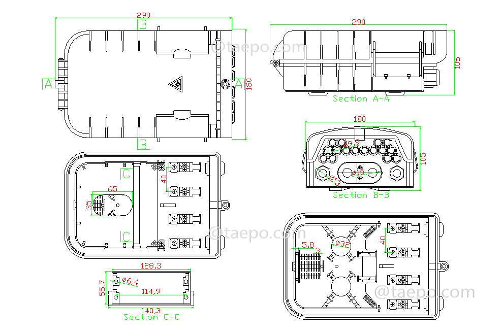 Schematic Diagrams for 16 core SC Fiber optic distribution FDB box 