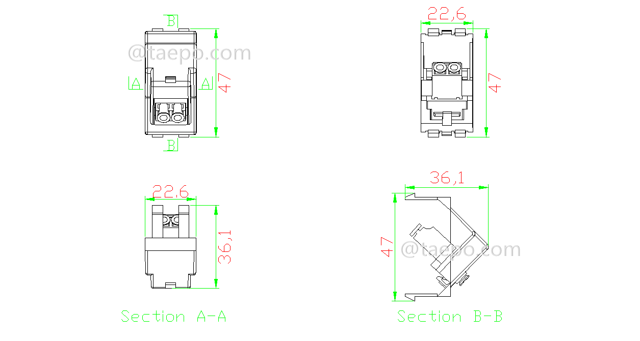 Schematic Diagrams for Plastic insert with LC APC duplex coupler