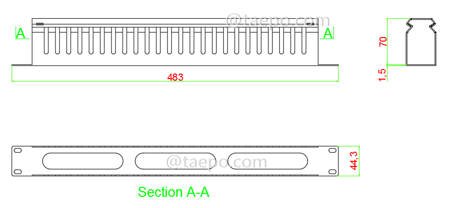 Schematic Diagrams for 1U 24 fingers Metal cable manager