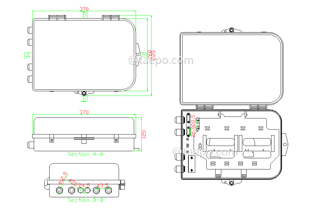 Schematic Diagrams for SC type 32 fibers plastic Fiber optic splitter box FSB