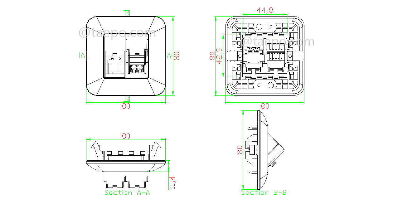 Schematic Diagrams for LC APC duplex Fiber outlet and faceplate 