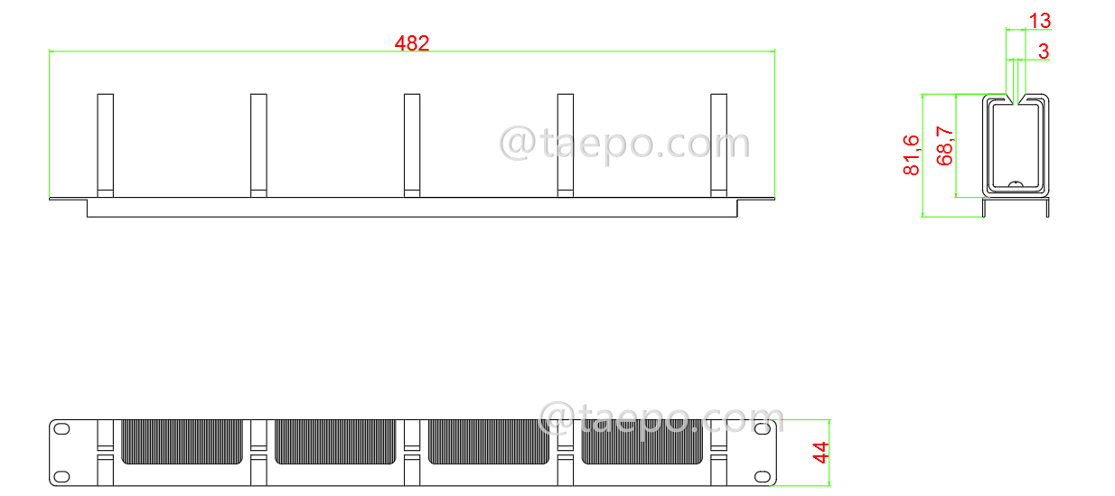 Shcematic Diagrams for 1U 5 rings Metal wire cable organizer with brush