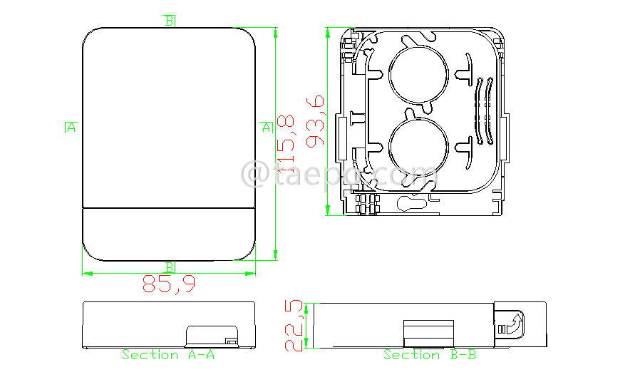 Schematic Diagrams for 2 fibers plastic FTTH Fiber optic termination FTB box