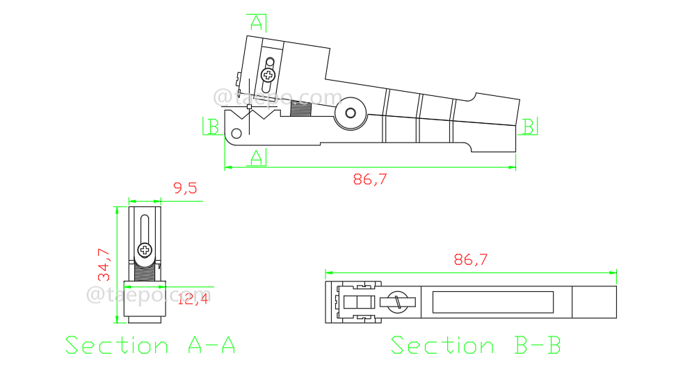 Schematic Diagrams for Horizontal and longitudinal Cable stripping tool for coaxial fiber and flexiable power cable