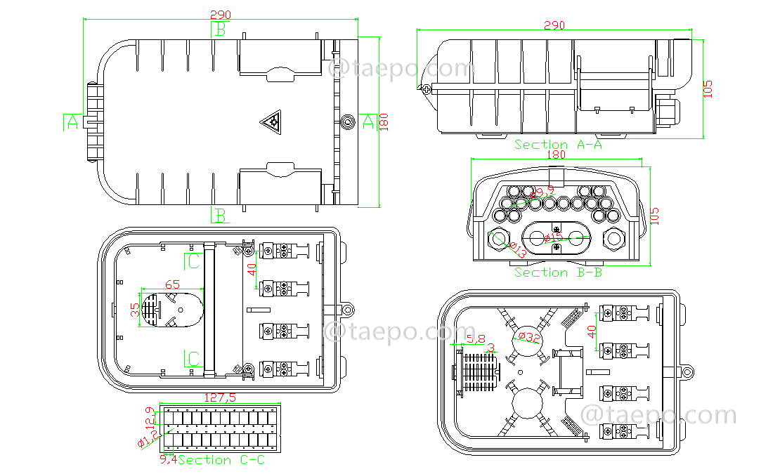 Schematic Diagrams for SC 16 core FTTH optical fiber distribution box