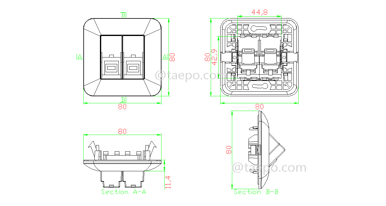 Schematic Diagrams  for Fiber optic wall outlet with SC APC duplex adapters